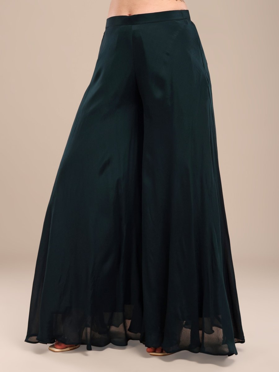 Emerald Green Viscose Chinon Embellished Cape Co - Ord Set - CLOHI