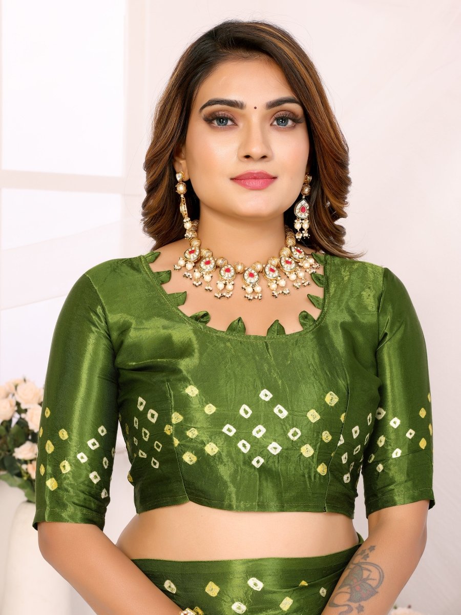 Green Jacquard Zari Bandhani Saree with Lagdi Patta - CLOHI