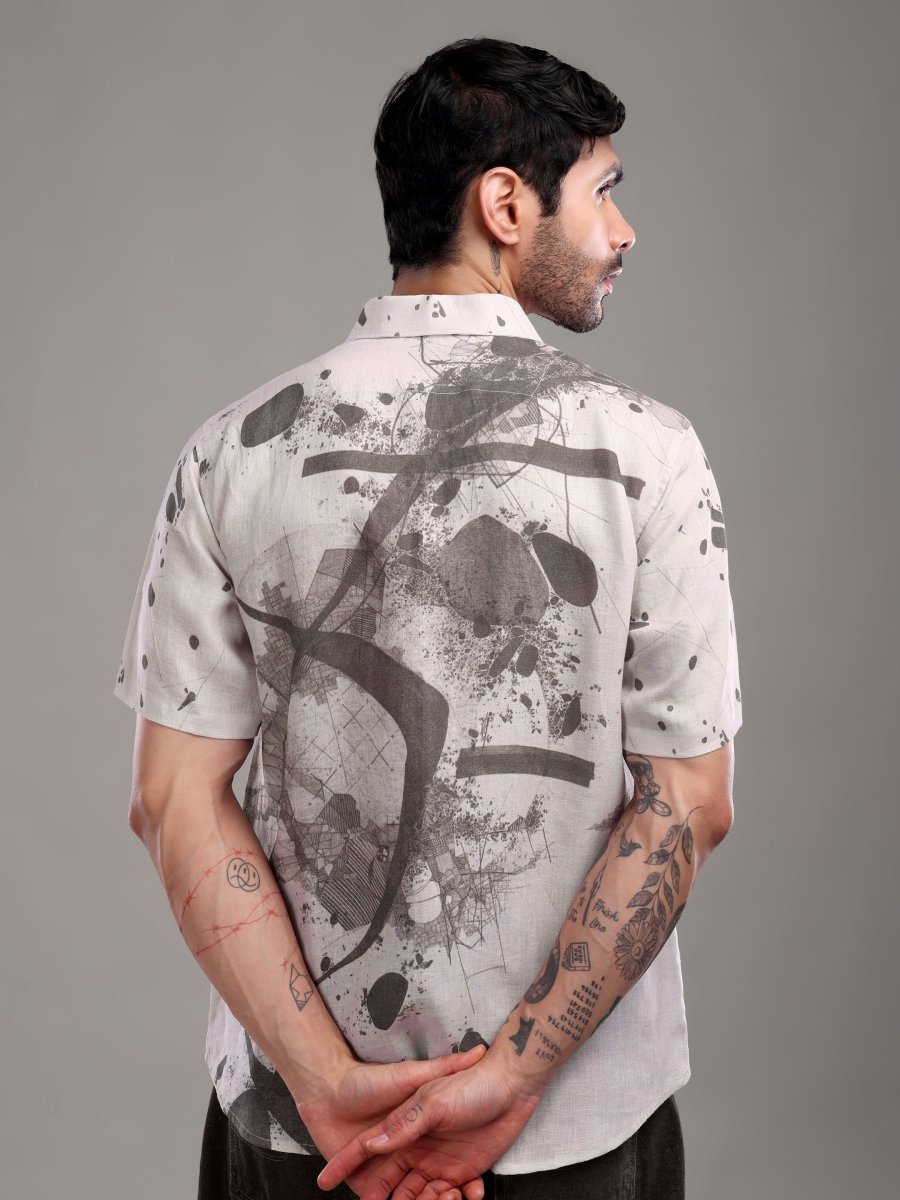Ink Charcoal Abstract Art Pure Linen Shirt - CLOHI