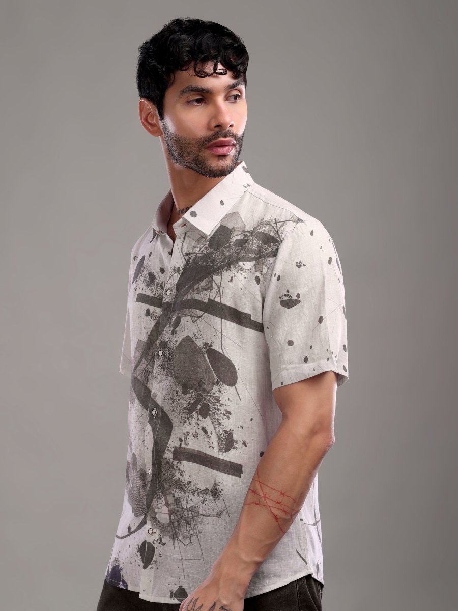 Ink Charcoal Abstract Art Pure Linen Shirt - CLOHI