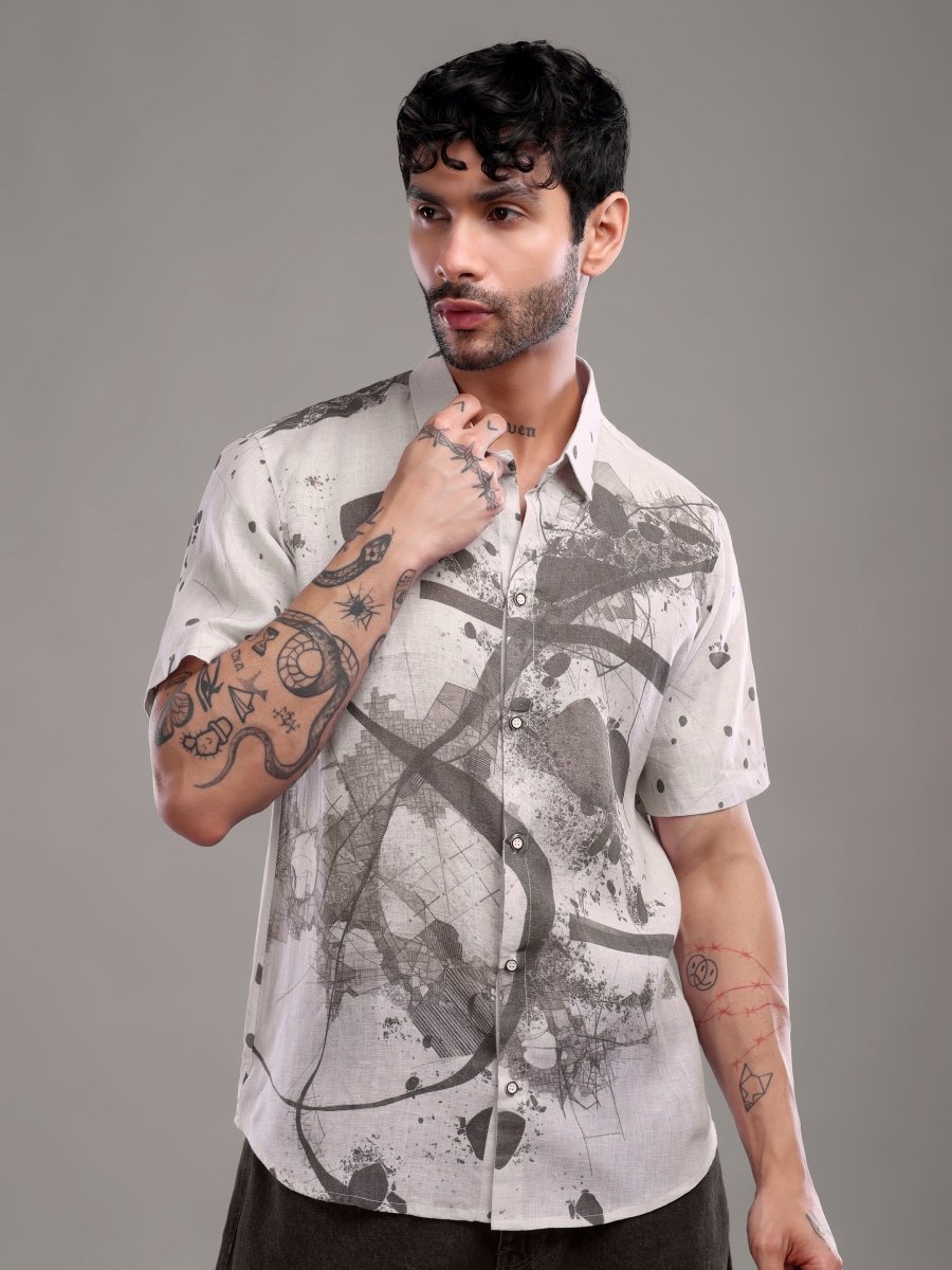 Ink Charcoal Abstract Art Pure Linen Shirt - CLOHI