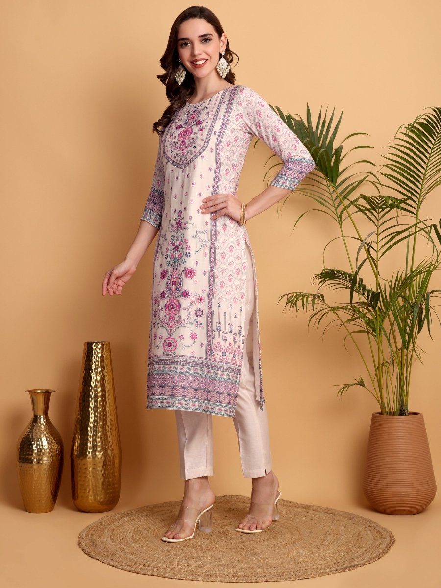 Lavender Blush Kurta Set for Women – Hand Embroidered Ethnic Wear - CLOHI