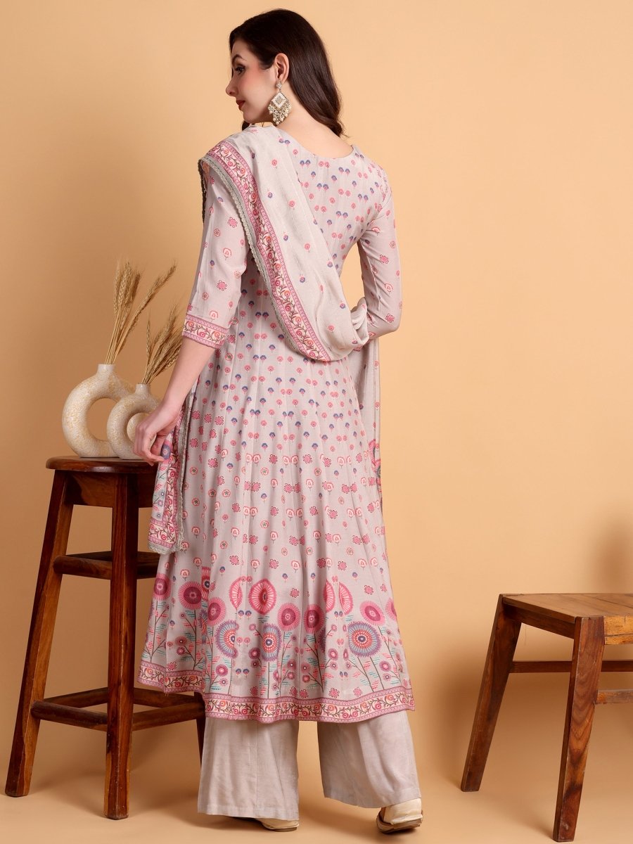 Lavender Floral Embroidered Anarkali Kurta Set for Women - CLOHI