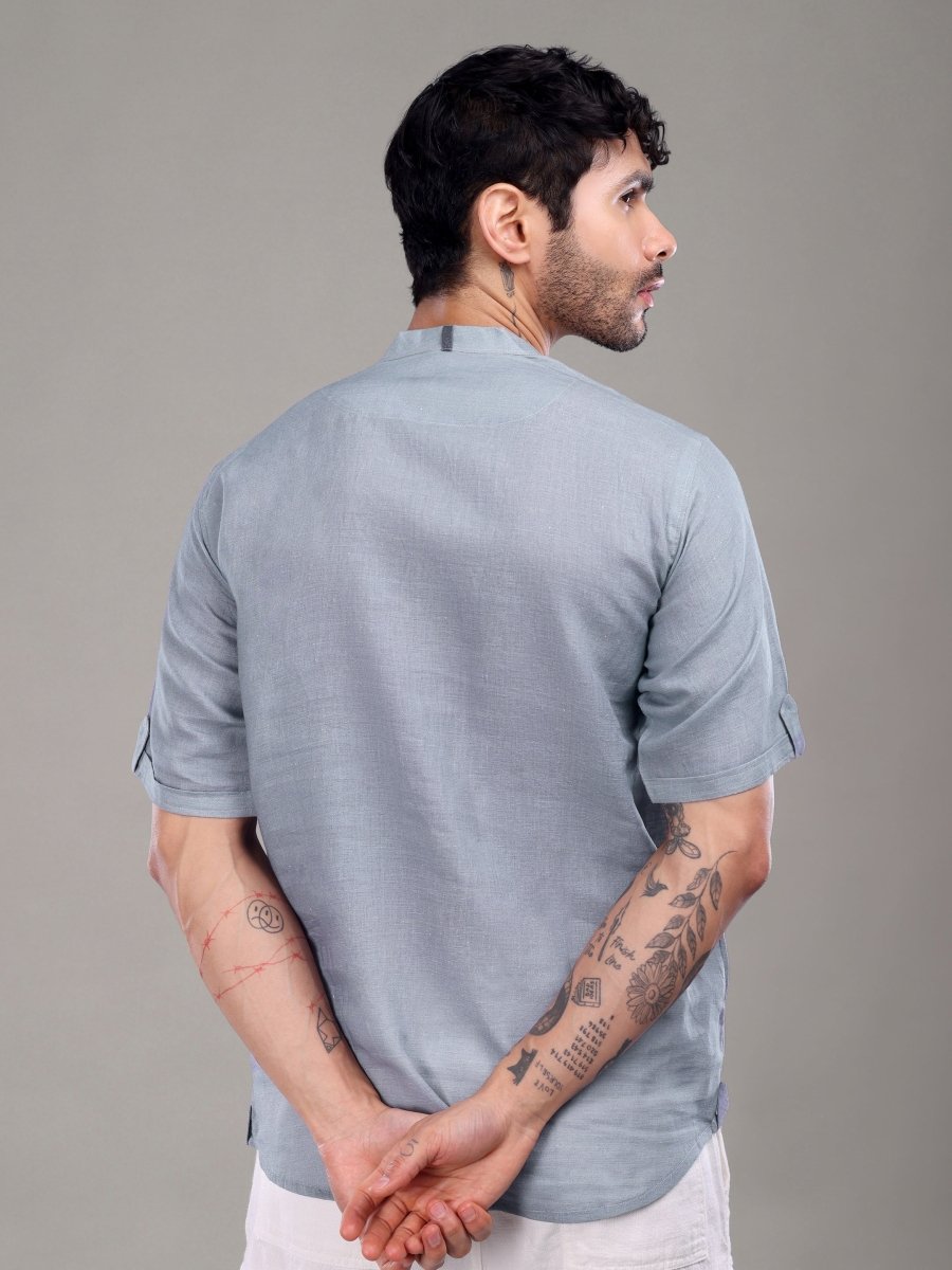 Lavender Pure Linen Short Kurta with Surreal Art Print - CLOHI