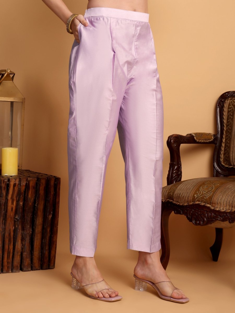 Lavender Viscose Modal Maslin Kurta Set with Chanderi Dupatta – Elegant Ethnic Wear - CLOHI