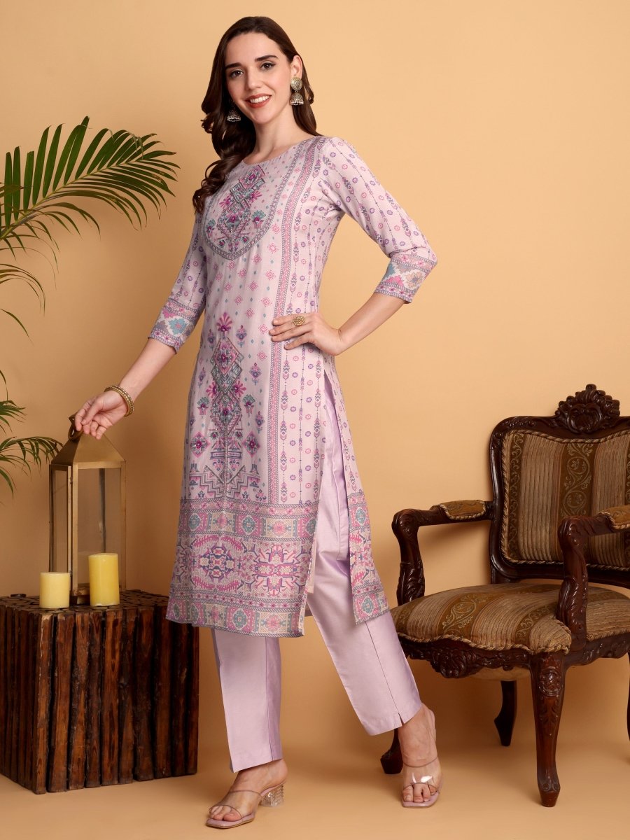 Lavender Viscose Modal Maslin Kurta Set with Chanderi Dupatta – Elegant Ethnic Wear - CLOHI