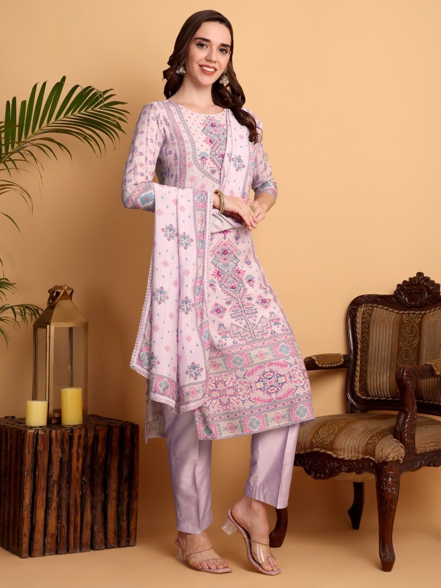 Lavender Viscose Modal Maslin Kurta Set with Chanderi Dupatta – Elegant Ethnic Wear - CLOHI