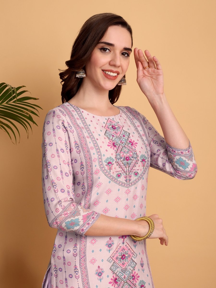 Lavender Viscose Modal Maslin Kurta Set with Chanderi Dupatta – Elegant Ethnic Wear - CLOHI