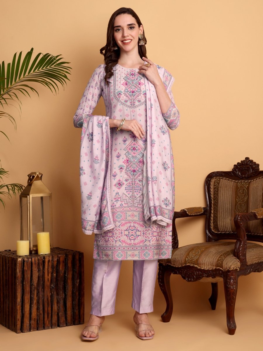 Lavender Viscose Modal Maslin Kurta Set with Chanderi Dupatta – Elegant Ethnic Wear - CLOHI