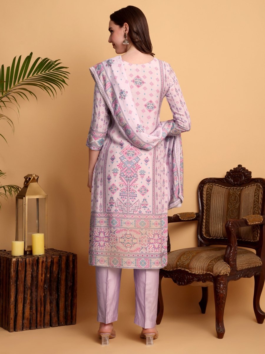 Lavender Viscose Modal Maslin Kurta Set with Chanderi Dupatta – Elegant Ethnic Wear - CLOHI