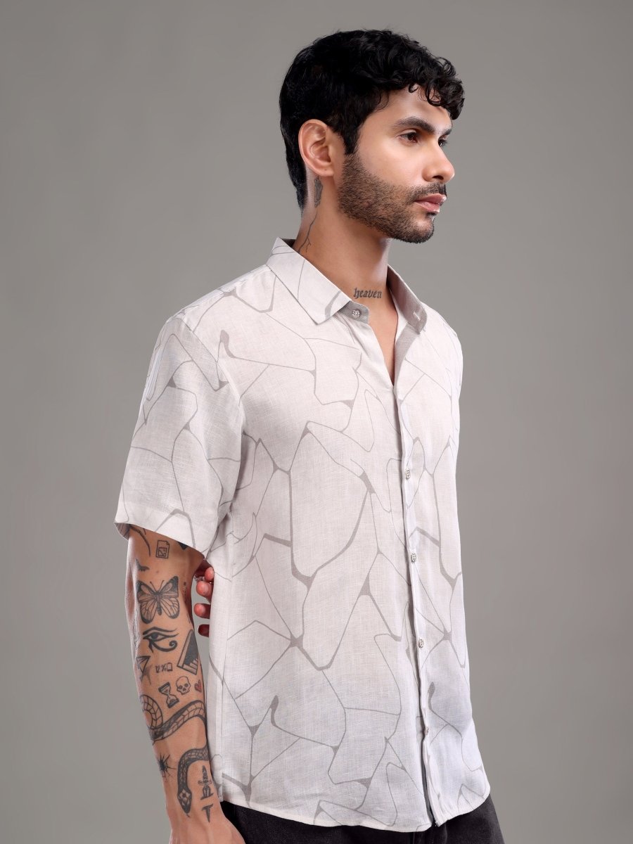 Light Purple Abstract Printed Pure Linen Shirt - CLOHI
