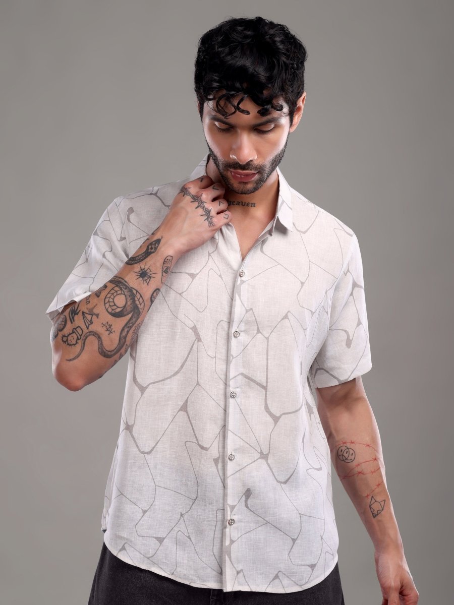 Light Purple Abstract Printed Pure Linen Shirt - CLOHI