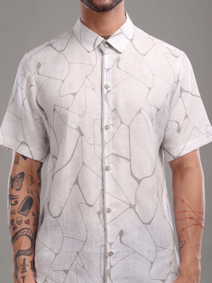Light Purple Abstract Printed Pure Linen Shirt - CLOHI