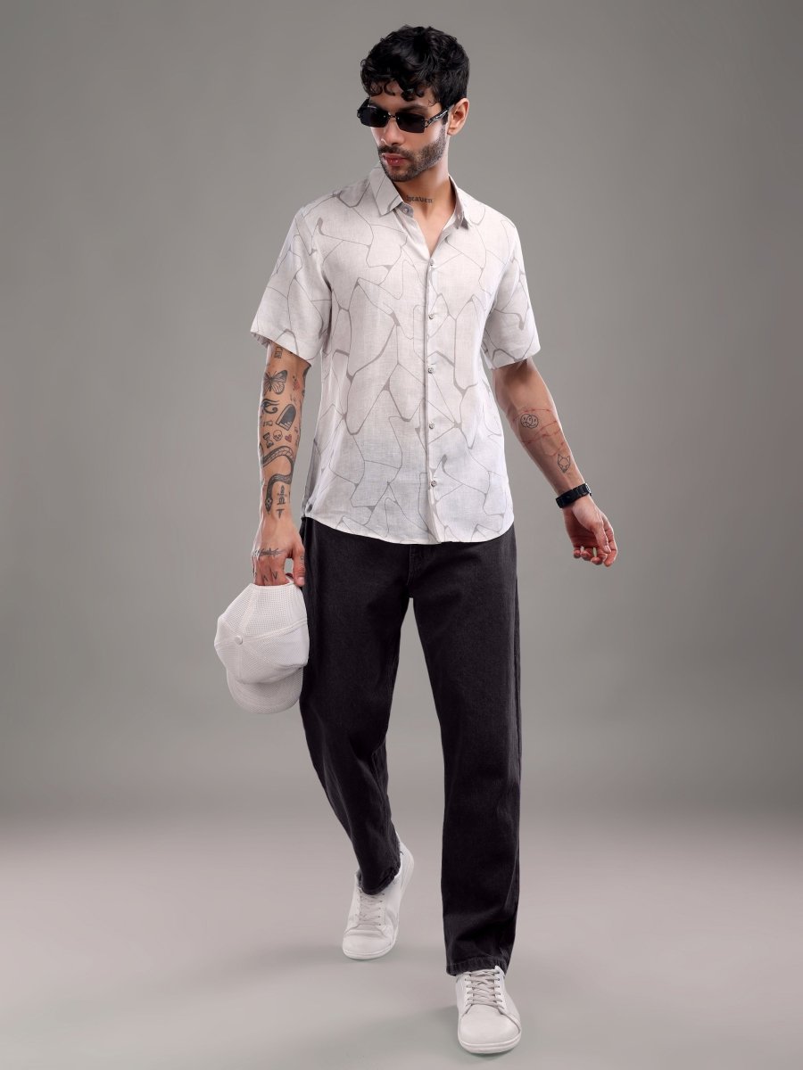 Light Purple Abstract Printed Pure Linen Shirt - CLOHI