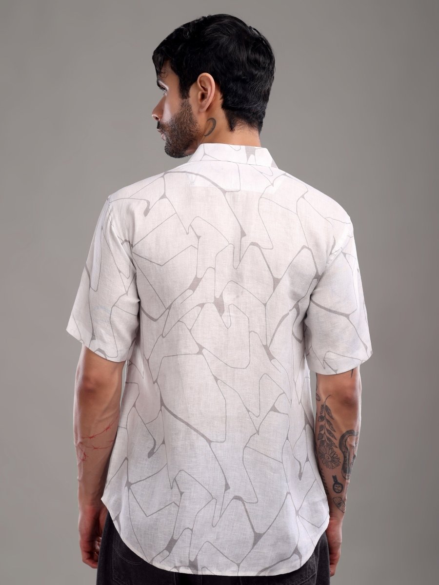 Light Purple Abstract Printed Pure Linen Shirt - CLOHI