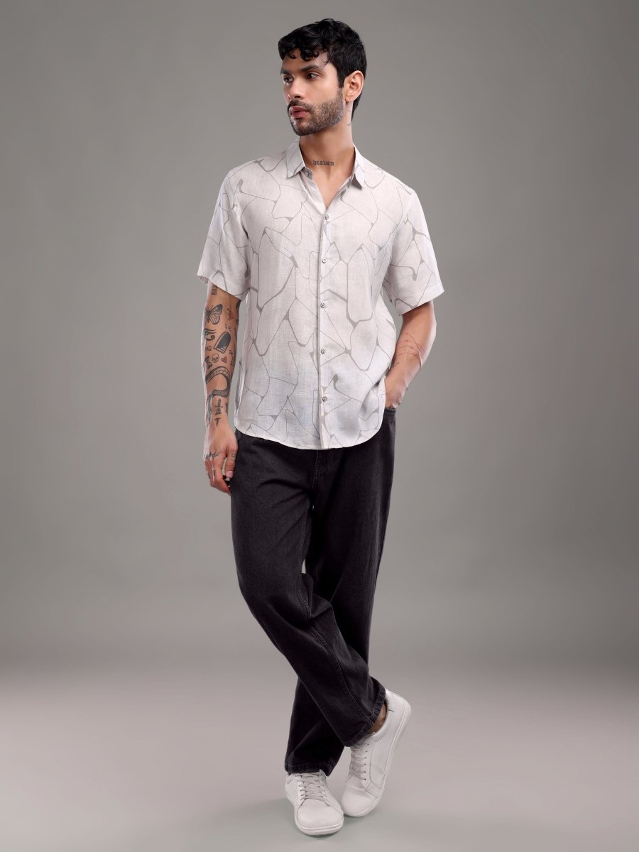 Light Purple Abstract Printed Pure Linen Shirt - CLOHI