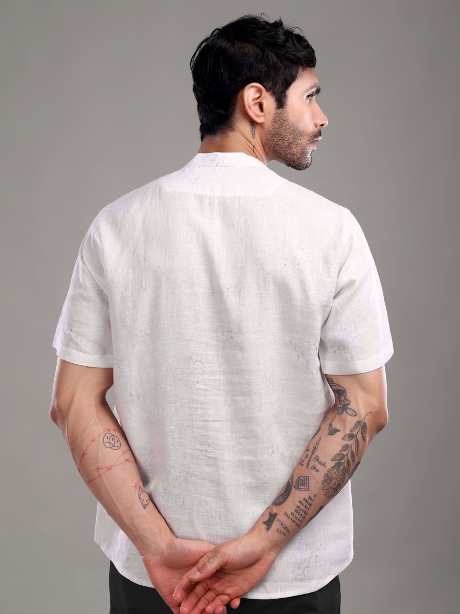 Light Purple Artistic Abstract Printed Pure Linen Shirt - CLOHI