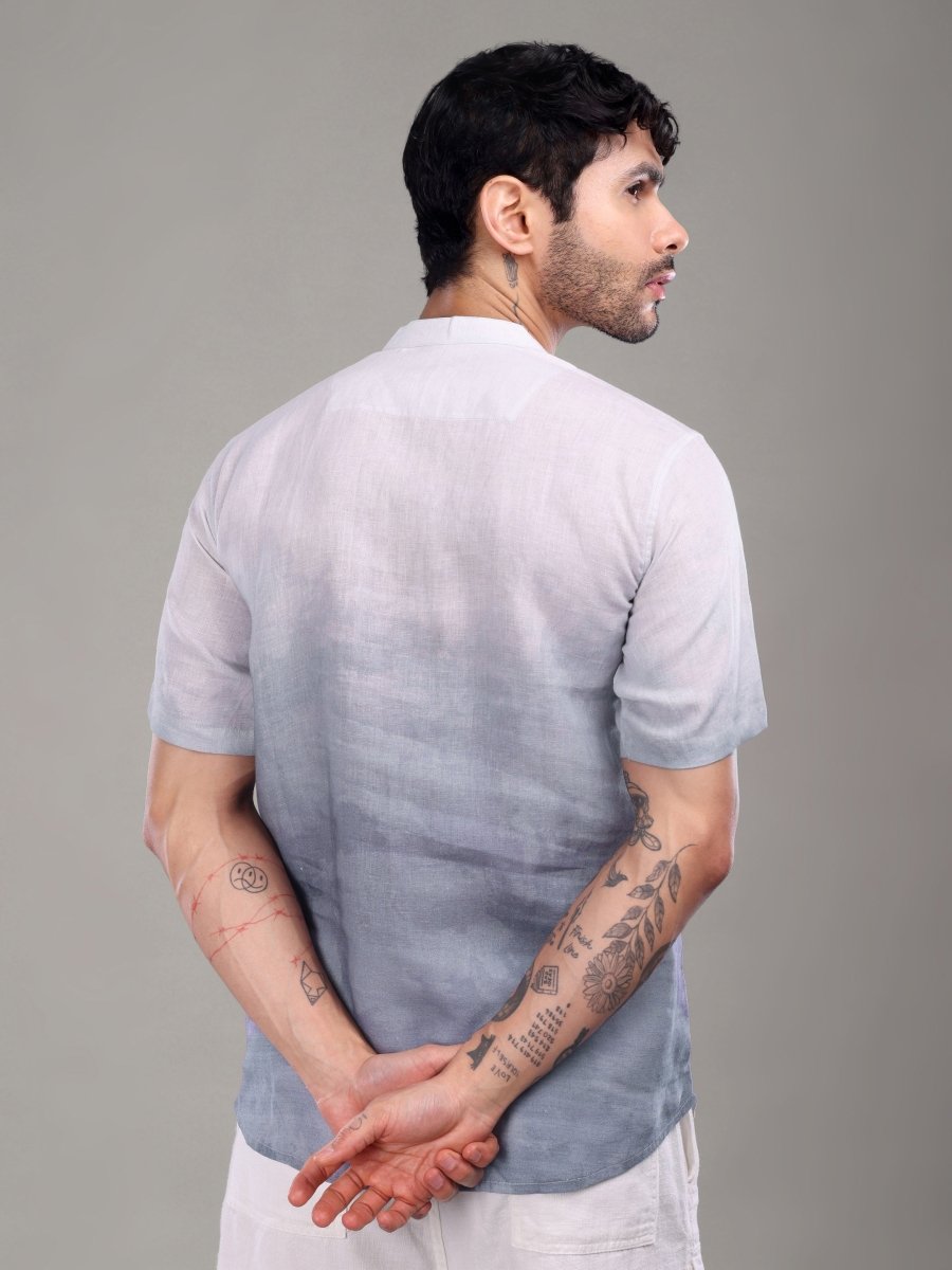 Light Purple Artistic Face Printed Pure Linen Short Kurta Shirt - CLOHI