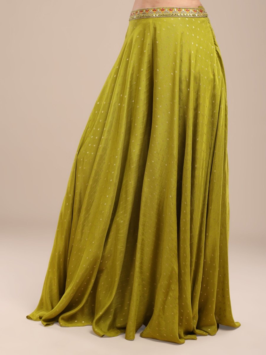 Lime Green Embroidered Indo - Western Palazzo Set with Cape - CLOHI