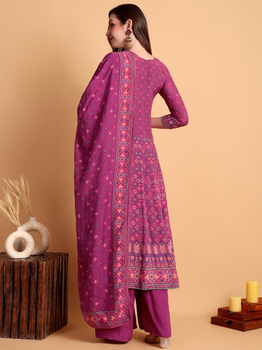 Magenta Floral Anarkali Kurta Set with Hand Embroidery - CLOHI