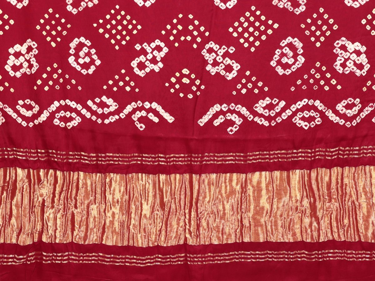 Maroon Jacquard Zari Bandhani Saree with Lagdi Patta Border - CLOHI