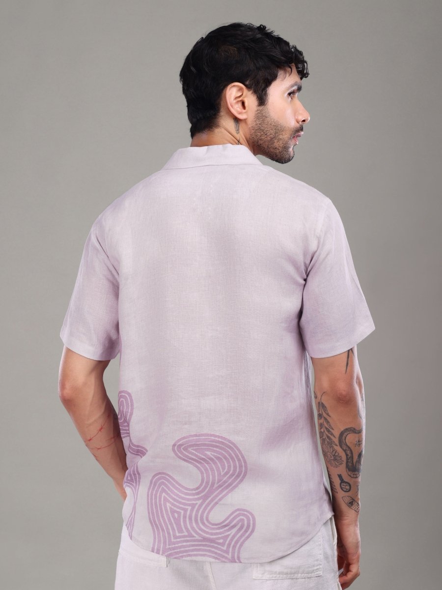 Mauve Abstract Print Pure Linen Shirt – Artistic Minimalism - CLOHI