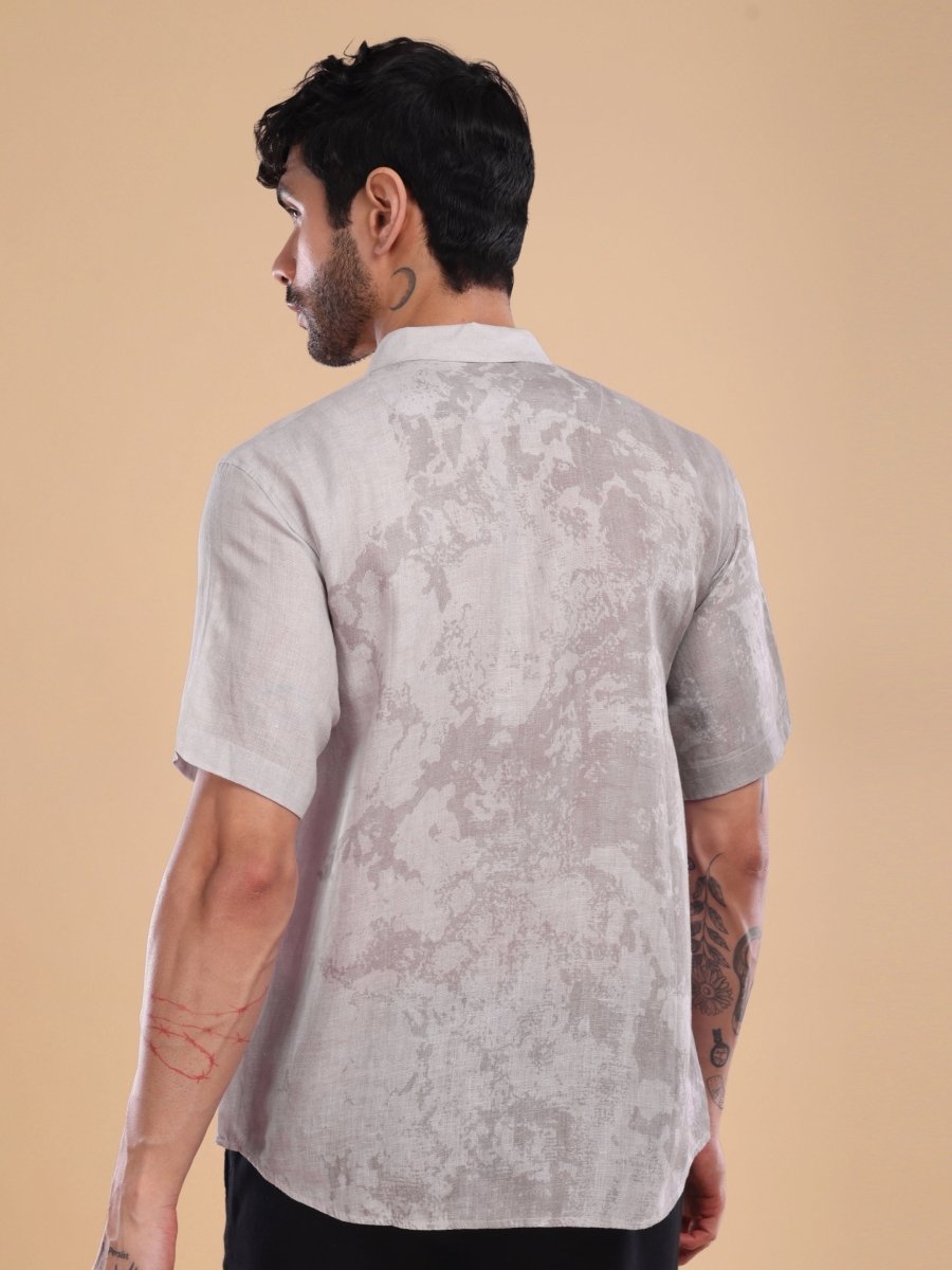 Men's Pure Linen Shirt in Dusty Rose Brown – Artistic Abstract Print - CLOHI
