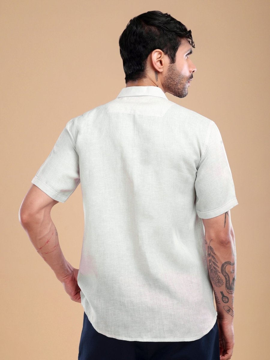 Men's Pure Linen Shirt with Honeycomb Geometric Print – Cool Mint - CLOHI