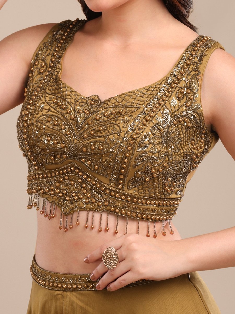 Mustard Gold Indo - Western Palazzo Set with Embroidered Blouse & Cape Dupatta - CLOHI