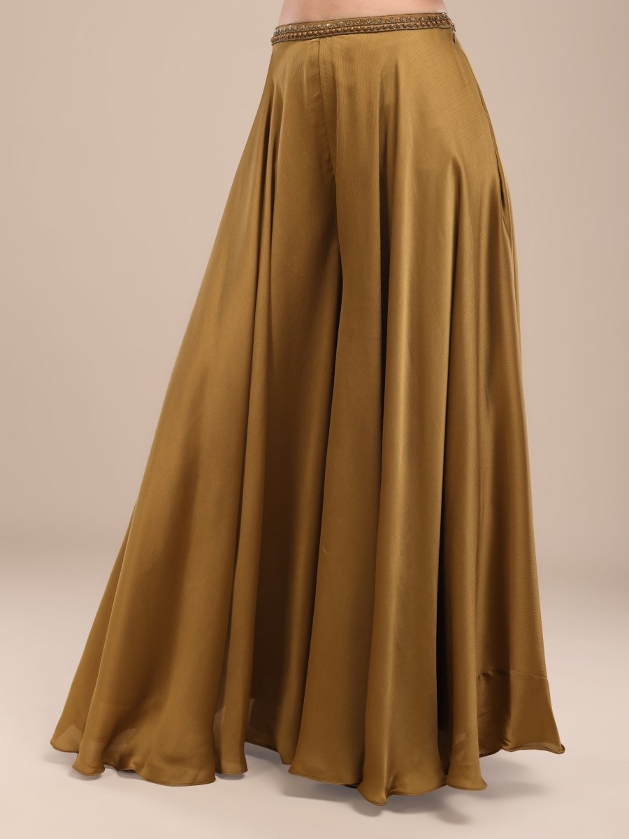 Mustard Gold Indo - Western Palazzo Set with Embroidered Blouse & Cape Dupatta - CLOHI