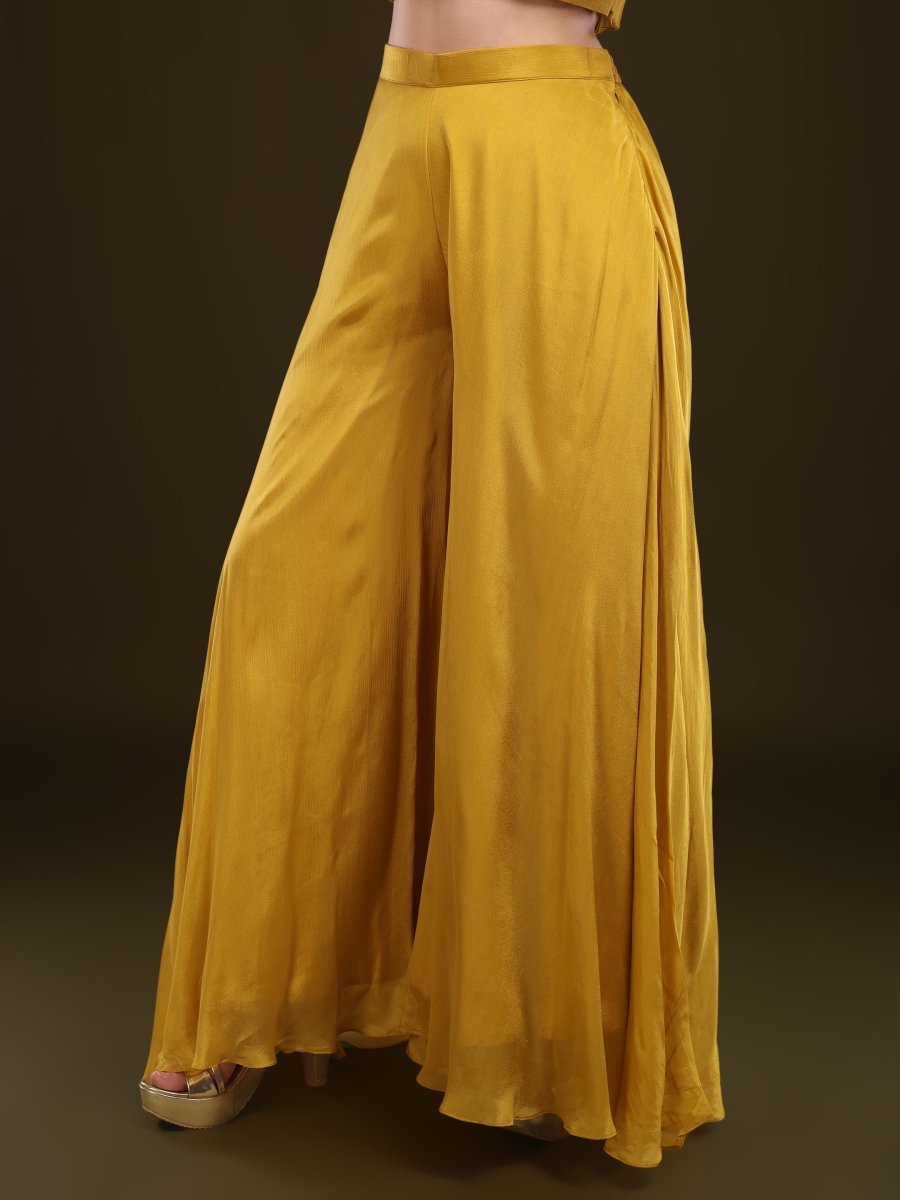 Mustard Yellow Embroidered Kaftan Palazzo Set in Viscose Chinon - CLOHI