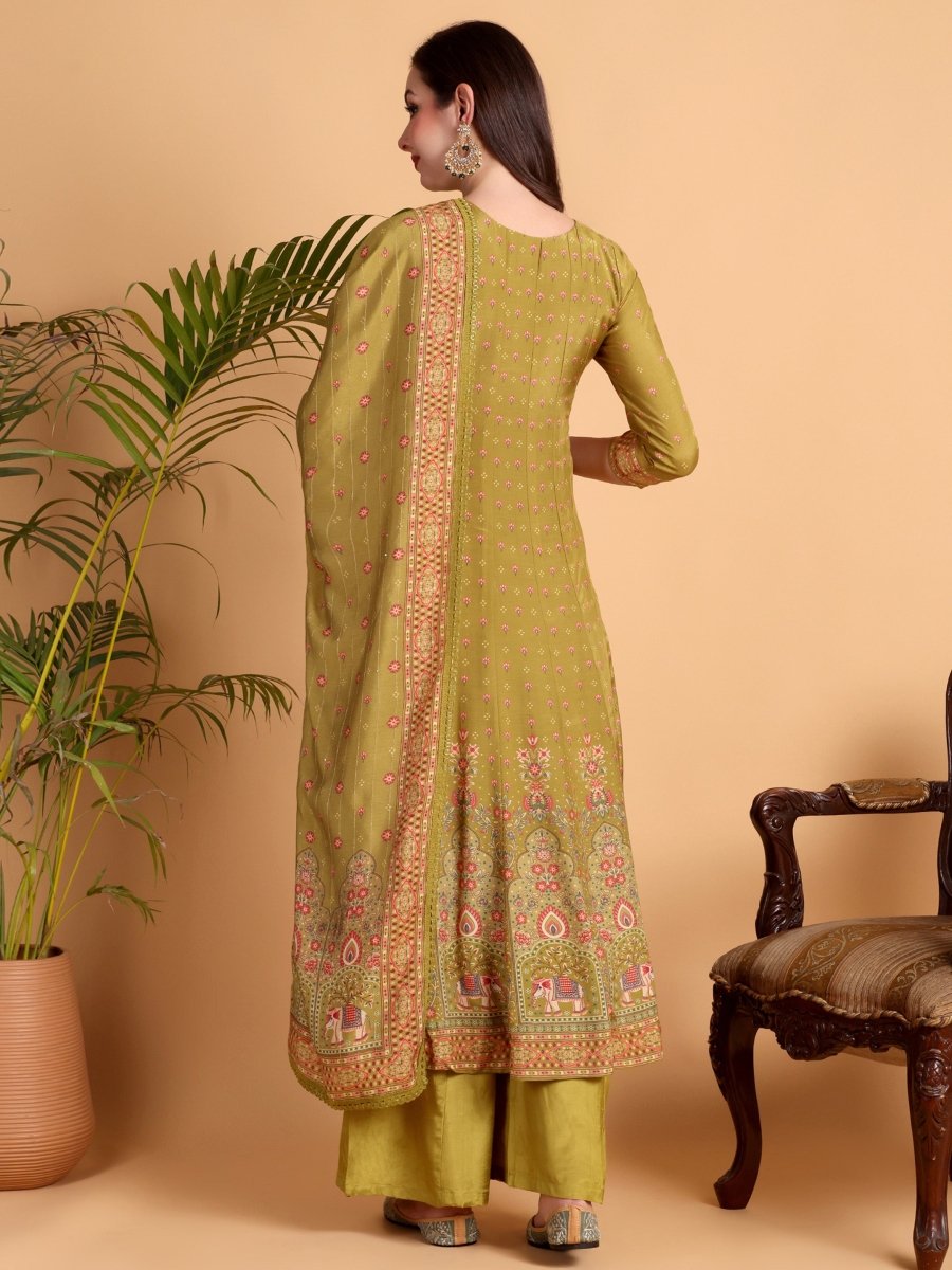 Mustered Yellow Anarkali Kurta Set with Palazzo - CLOHI