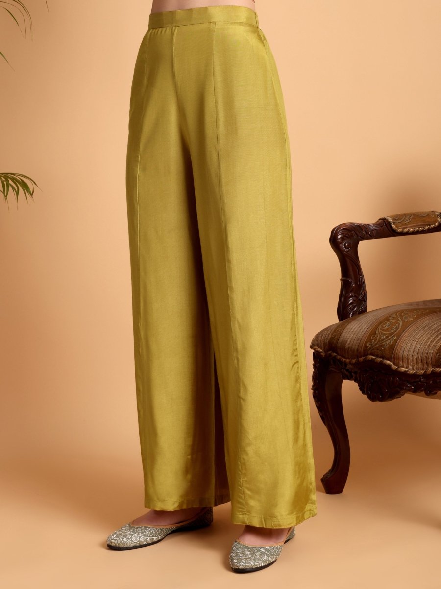 Mustered Yellow Anarkali Kurta Set with Palazzo - CLOHI