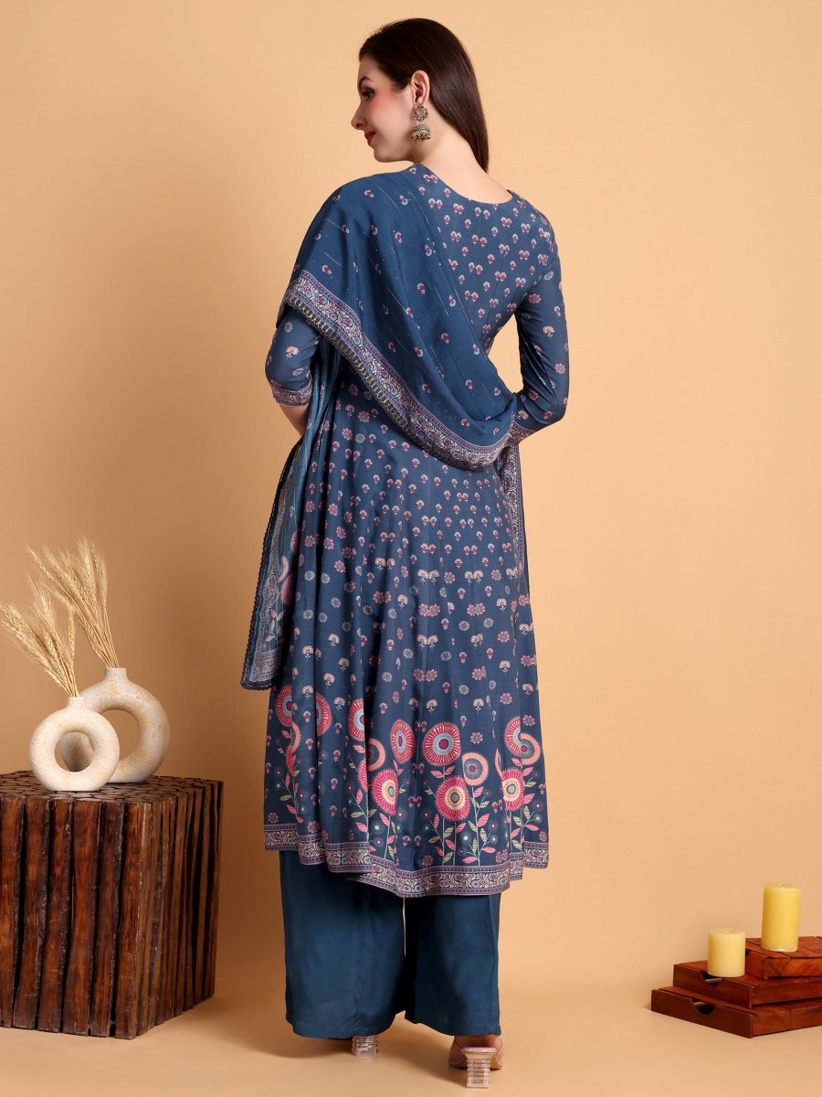 Navy Blue Embroidered Anarkali Kurta Set - CLOHI