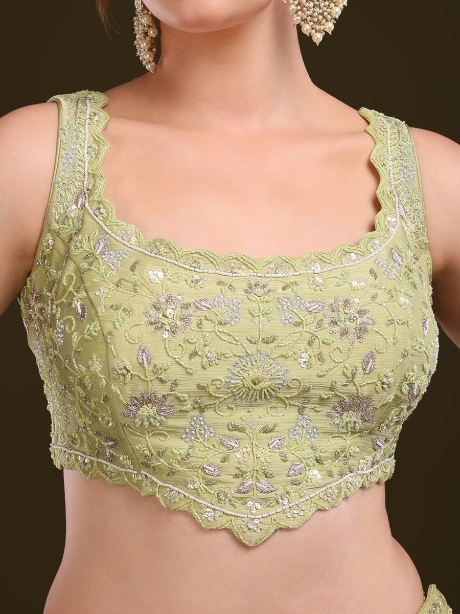 Pastel Green Embroidered Palazzo Set with Flowing Cape - CLOHI