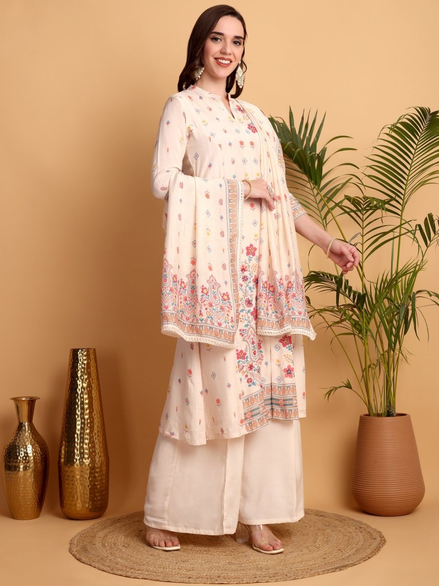 Peach A - Line Floral Embroidered Kurta Set - CLOHI