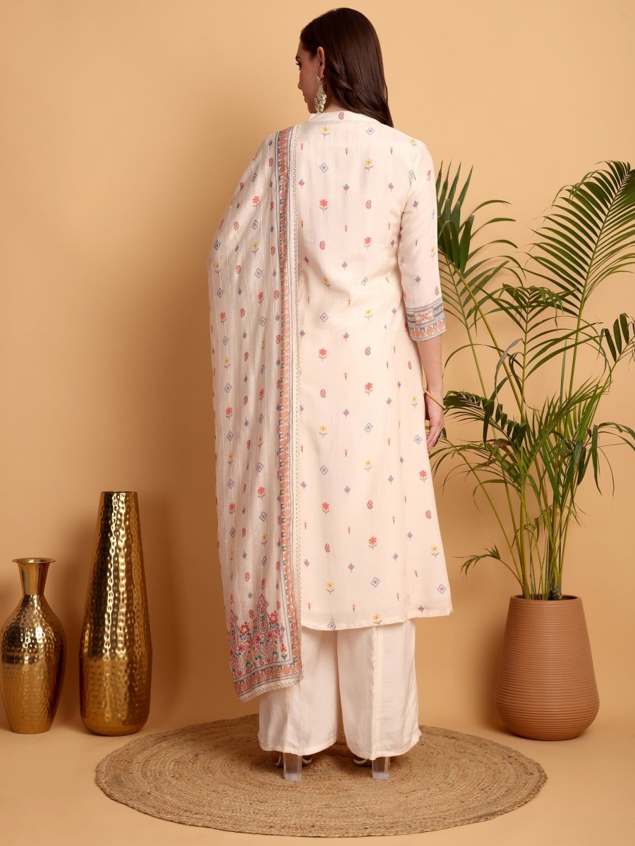 Peach A - Line Floral Embroidered Kurta Set - CLOHI