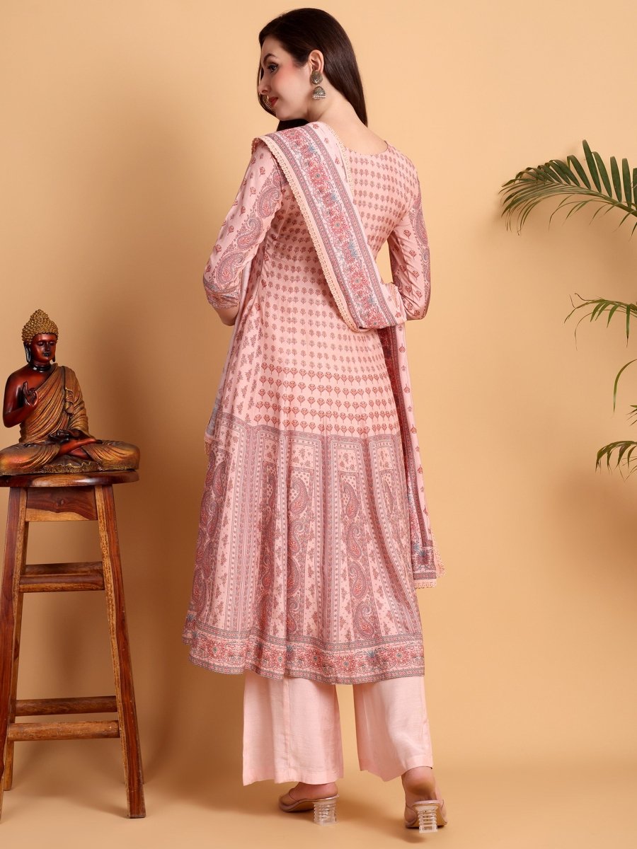 Pink Anarkali Kurta Set with Multi - Work Embroidered Yoke & Dupatta – Festive Ethnic Wear - CLOHI