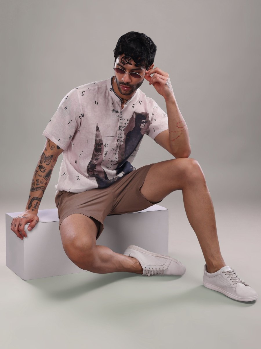 Pink Artistic Graphic Pure Linen Short Shirt - CLOHI