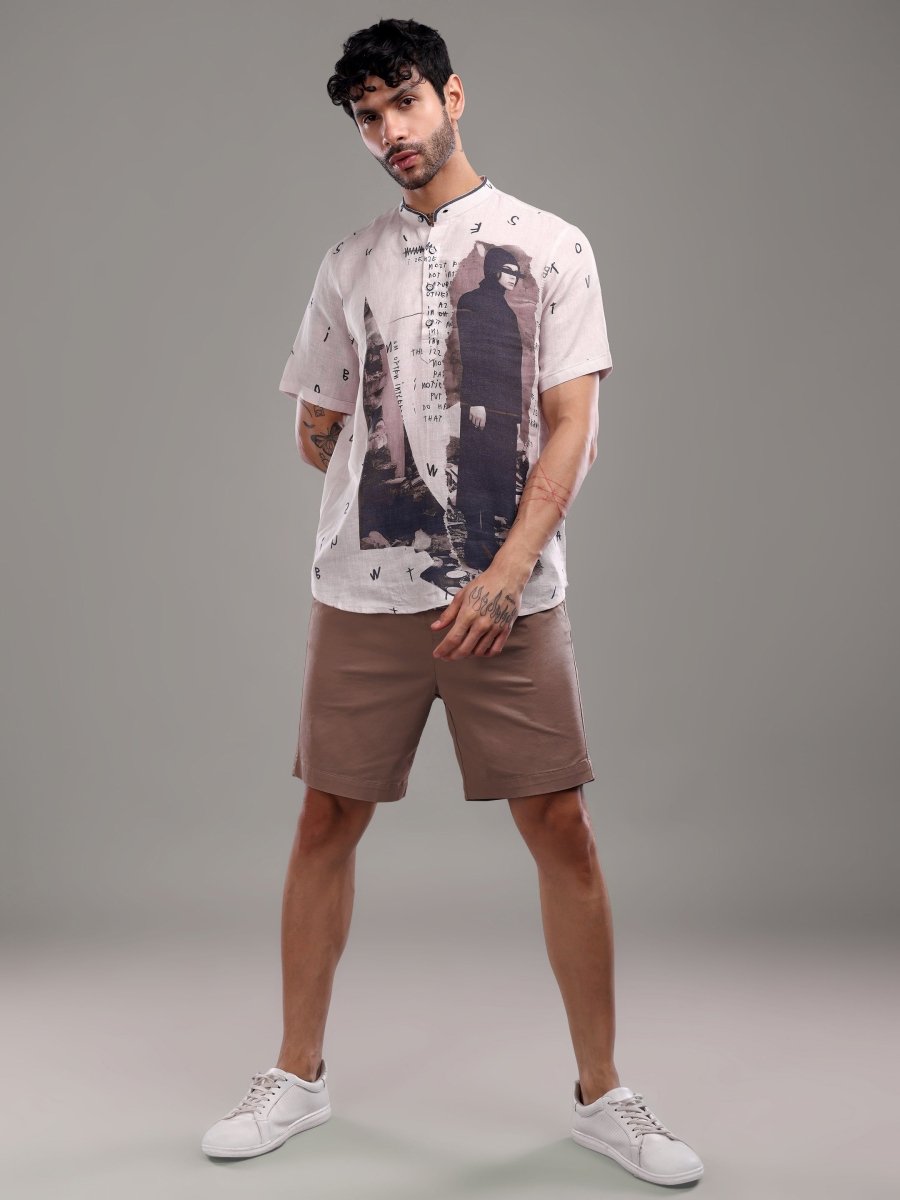 Pink Artistic Graphic Pure Linen Short Shirt - CLOHI