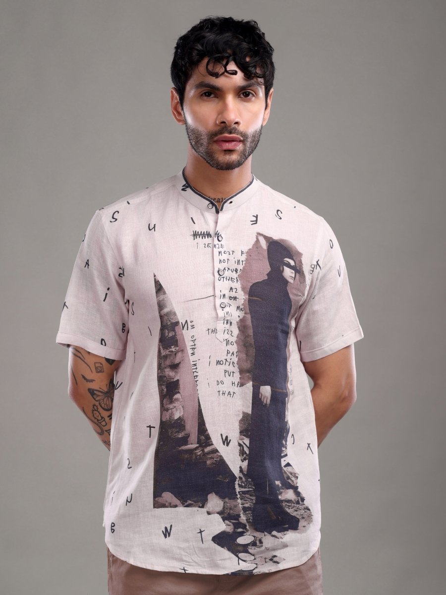 Pink Artistic Graphic Pure Linen Short Shirt - CLOHI