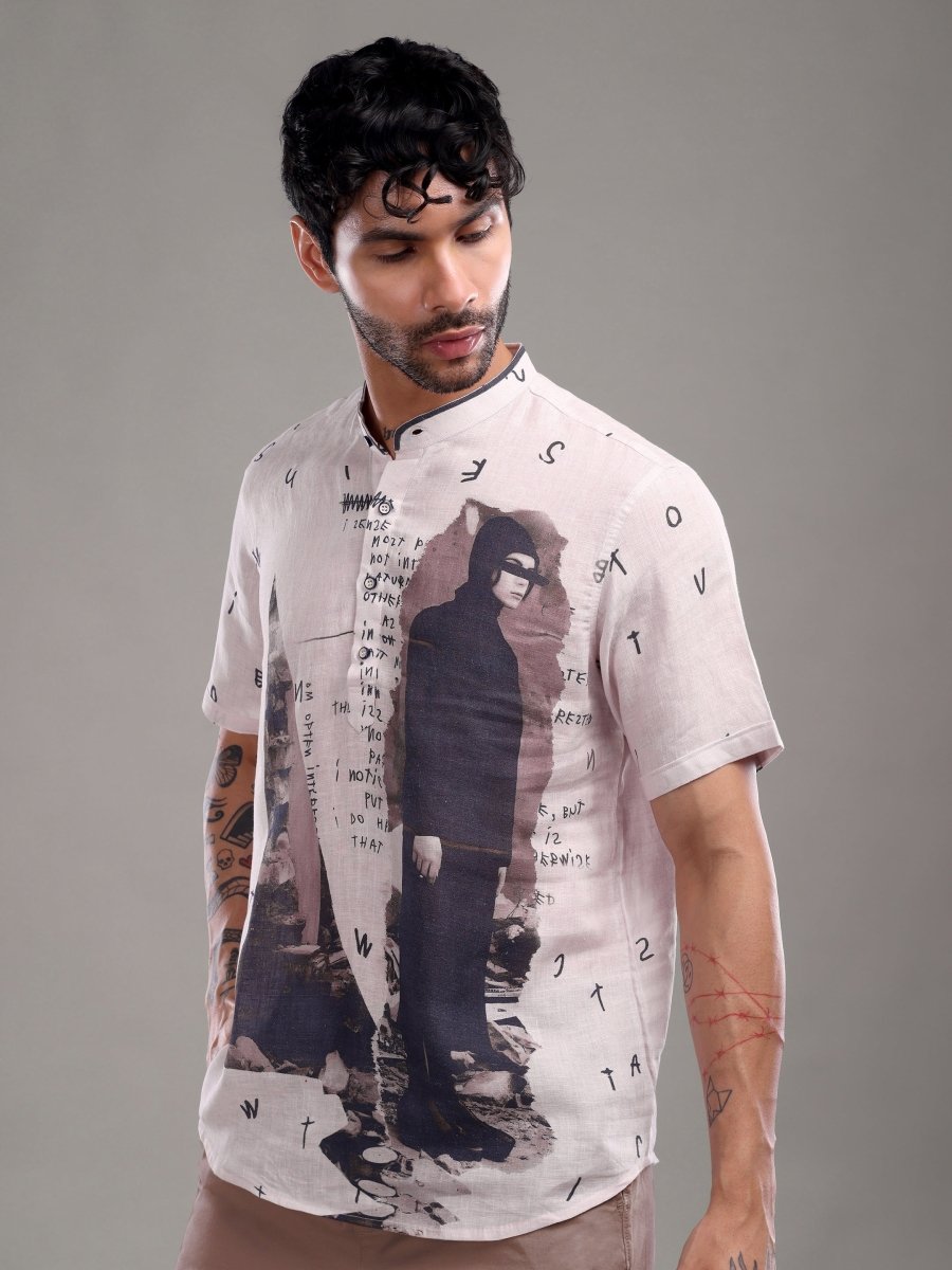 Pink Artistic Graphic Pure Linen Short Shirt - CLOHI