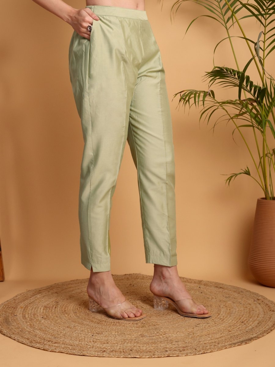 Pista Green Embroidered Kurta Set | Mughal Floral Print | Chanderi Dupatta - CLOHI