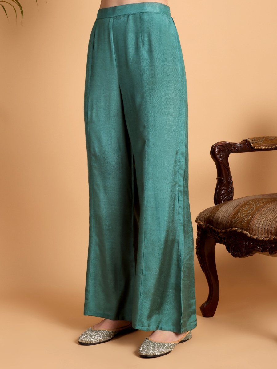 Rama Green Anarkali Kurta Set with Dupatta | Floral Embroidery - CLOHI