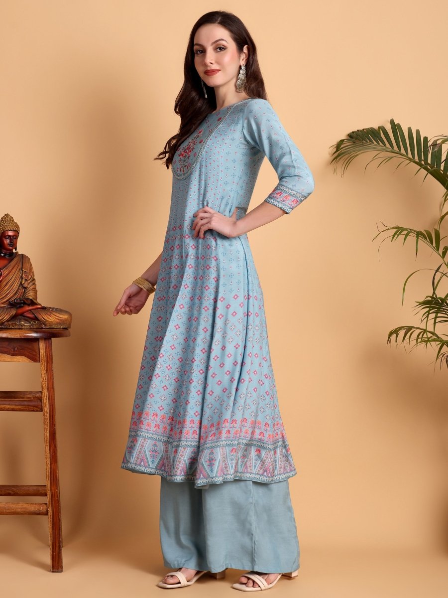 Regent Grey Hand Embroidered Anarkali Set - CLOHI