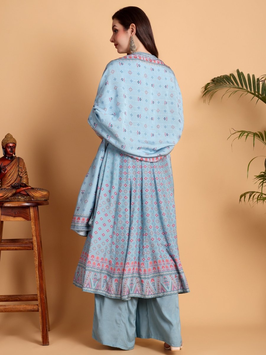 Regent Grey Hand Embroidered Anarkali Set - CLOHI