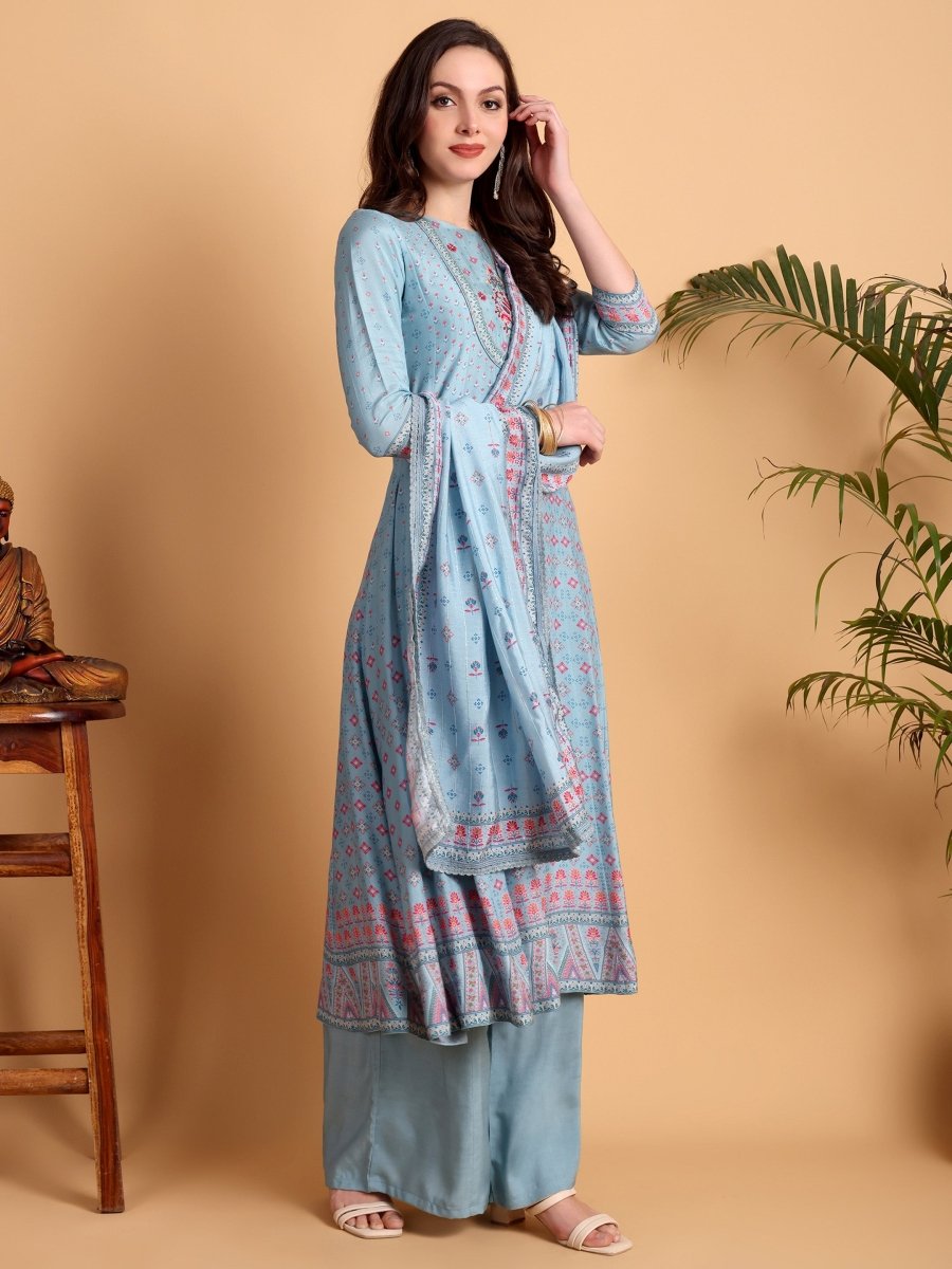 Regent Grey Hand Embroidered Anarkali Set - CLOHI