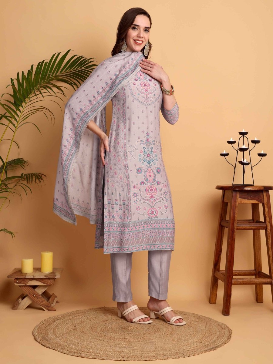 Rosy Brown Mughal - Inspired Printed Kurta Set – Handcrafted Elegance - CLOHI