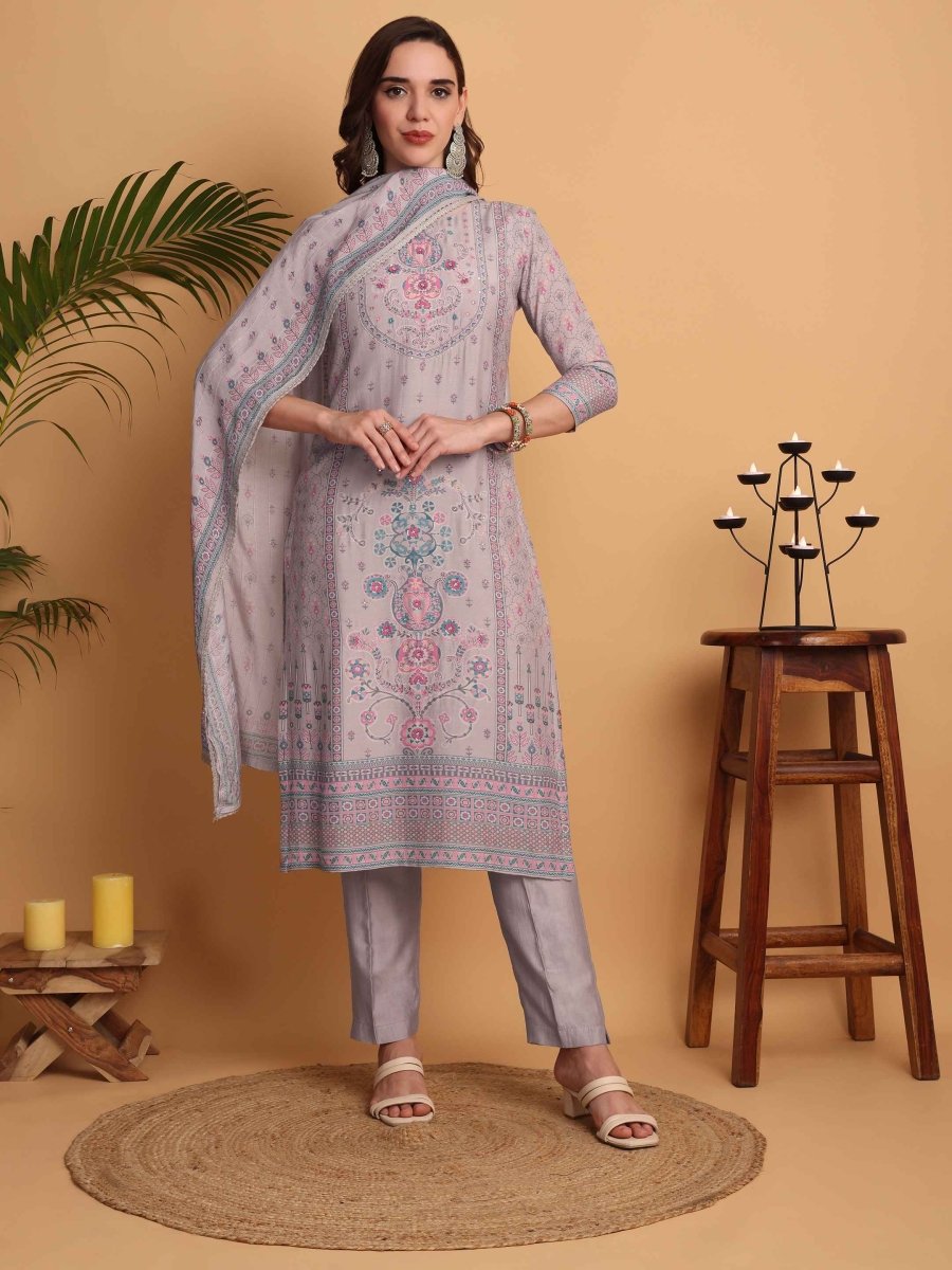 Rosy Brown Mughal - Inspired Printed Kurta Set – Handcrafted Elegance - CLOHI