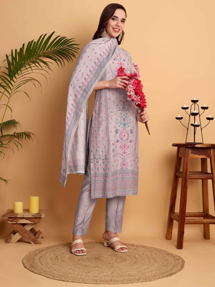 Rosy Brown Mughal - Inspired Printed Kurta Set – Handcrafted Elegance - CLOHI